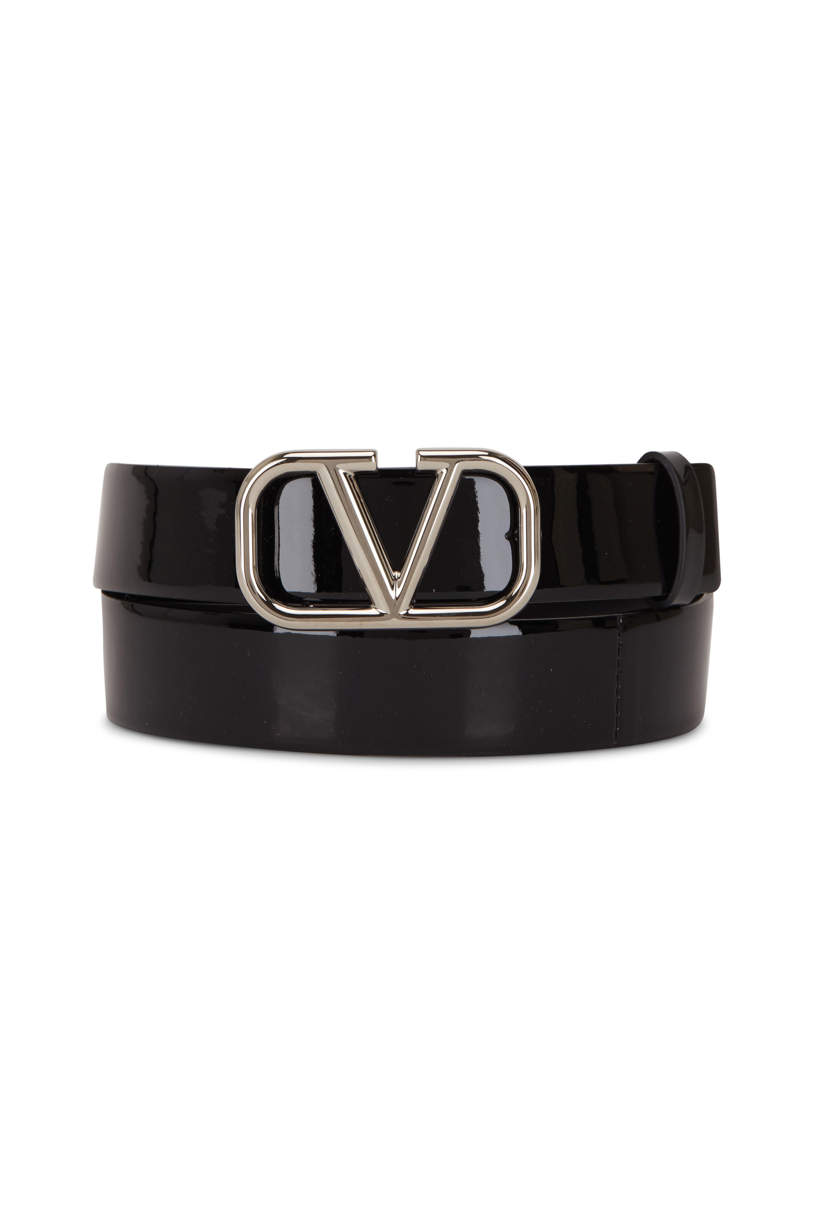 VLogo Black Patent Leather Skinny Logo Belt