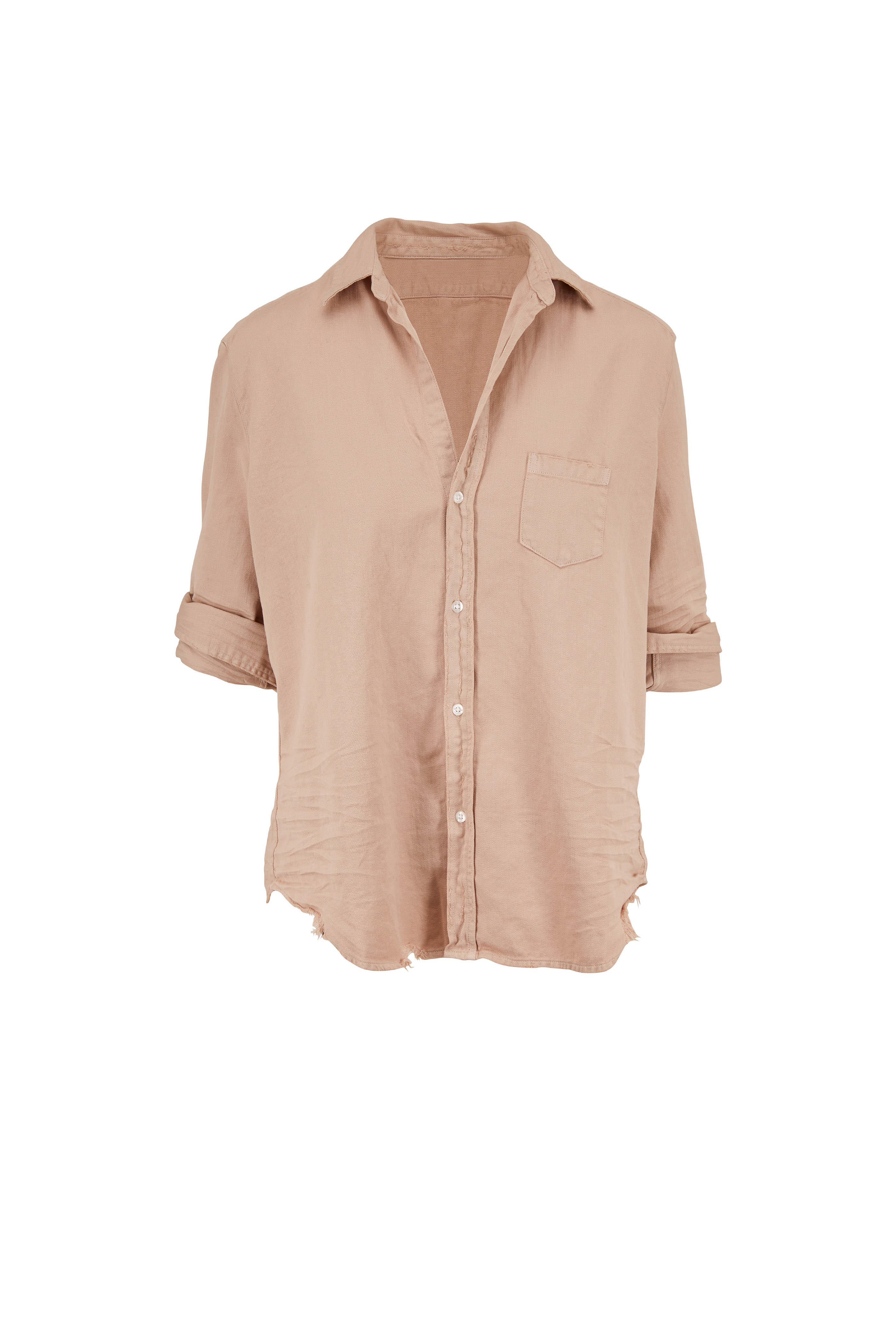 Frank Eileen Eileen Sand Raw Edge Hem Button Down Mitchell Stores