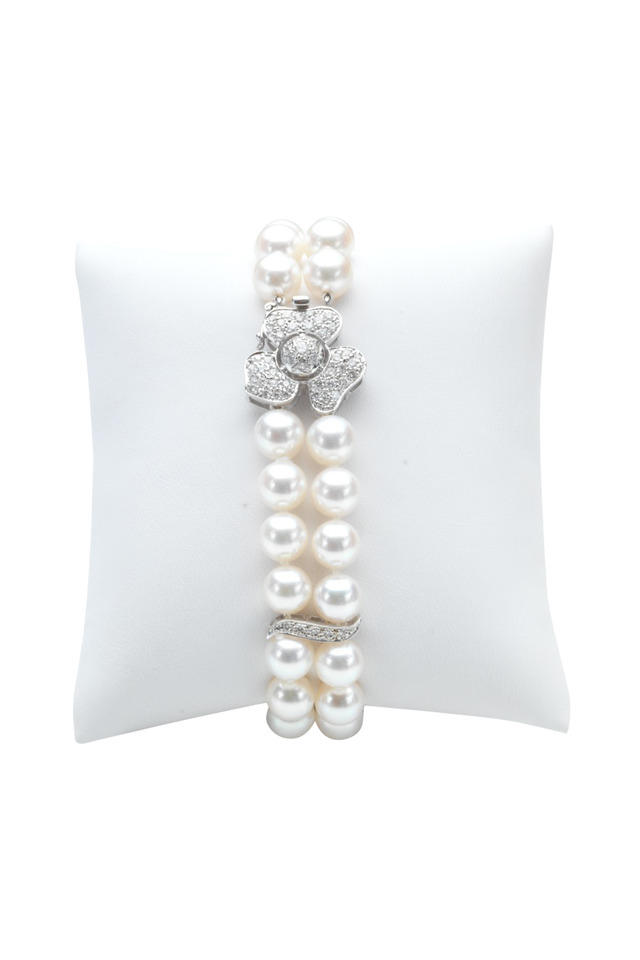 Two Row Pearl White Gold Diamond Bracelet