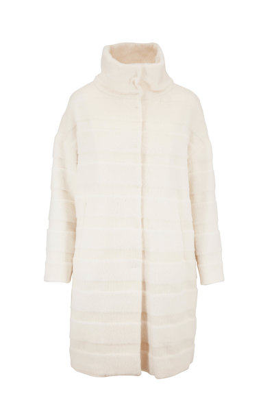 Herno - White Alpaca & Wool Horizontal Stripe Coat | Mitchell Stores