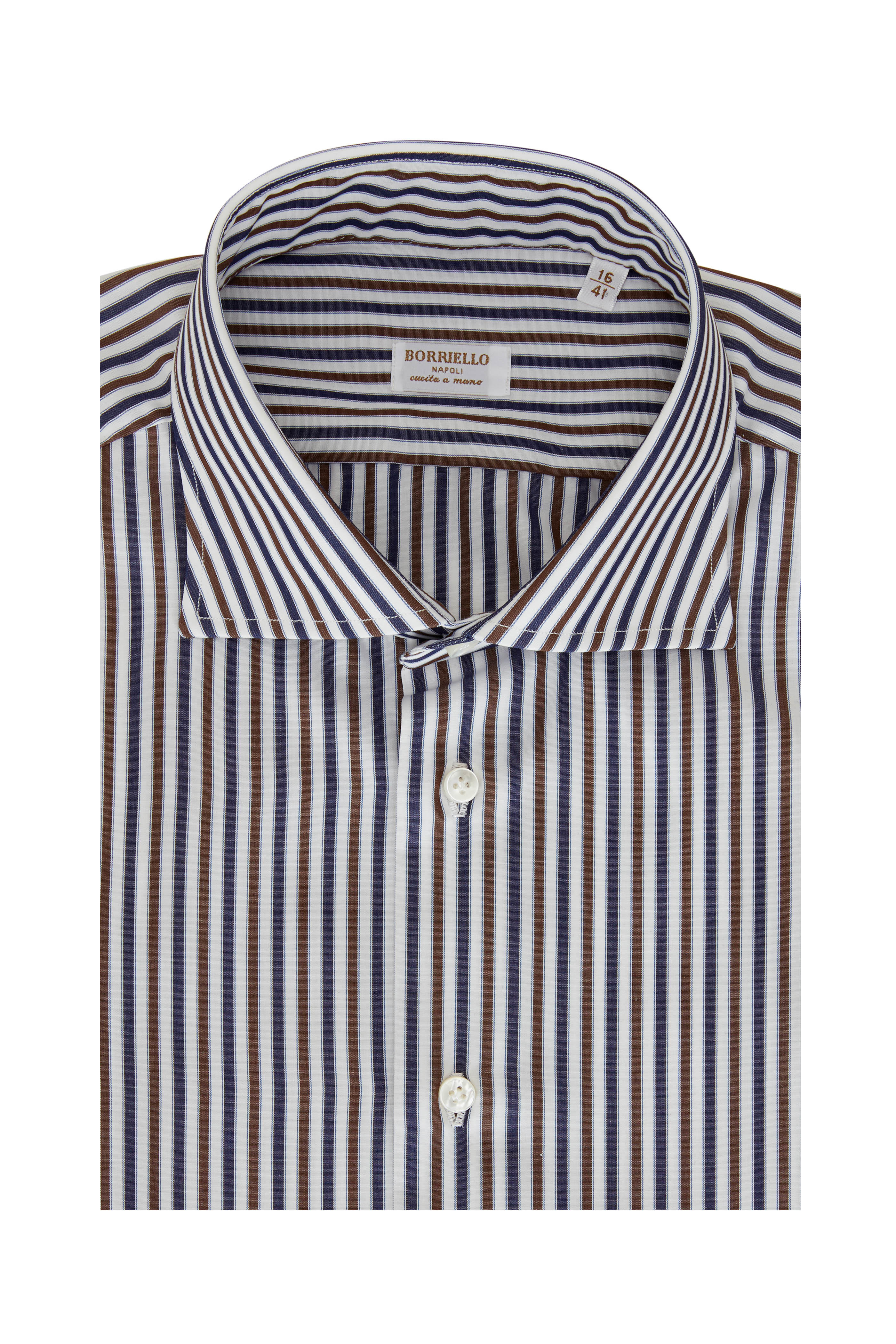 Brown \u0026n Navy Blue Striped Dress Shirt 