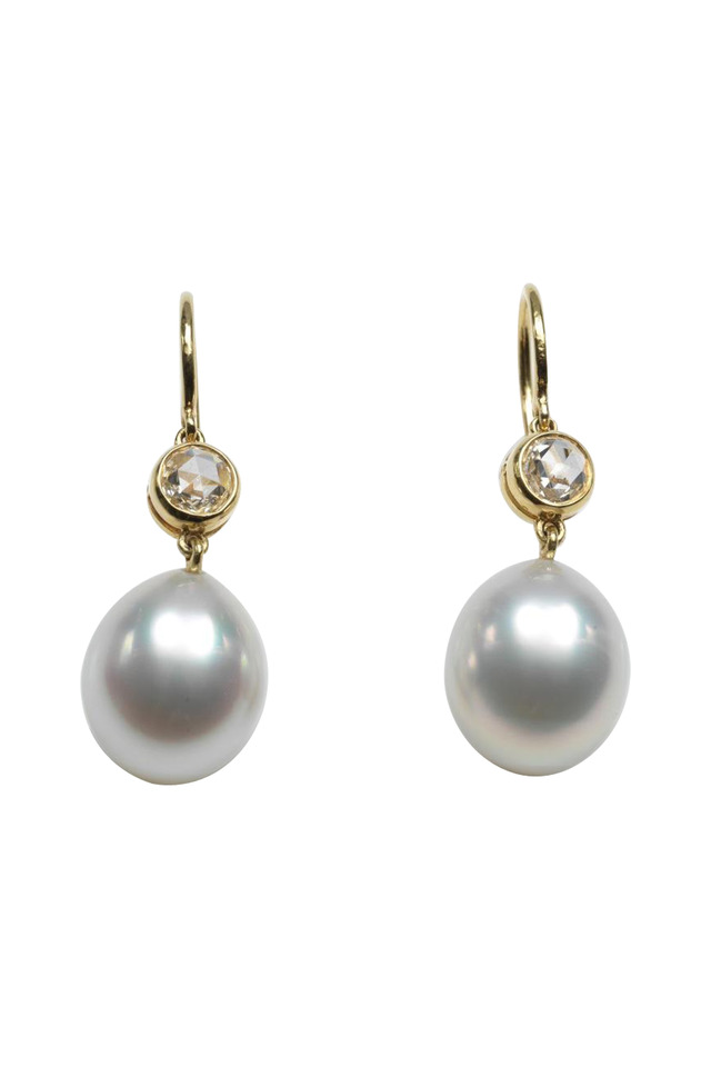 18K Gold & South Sea Pearl & Diamond Drop Earrings