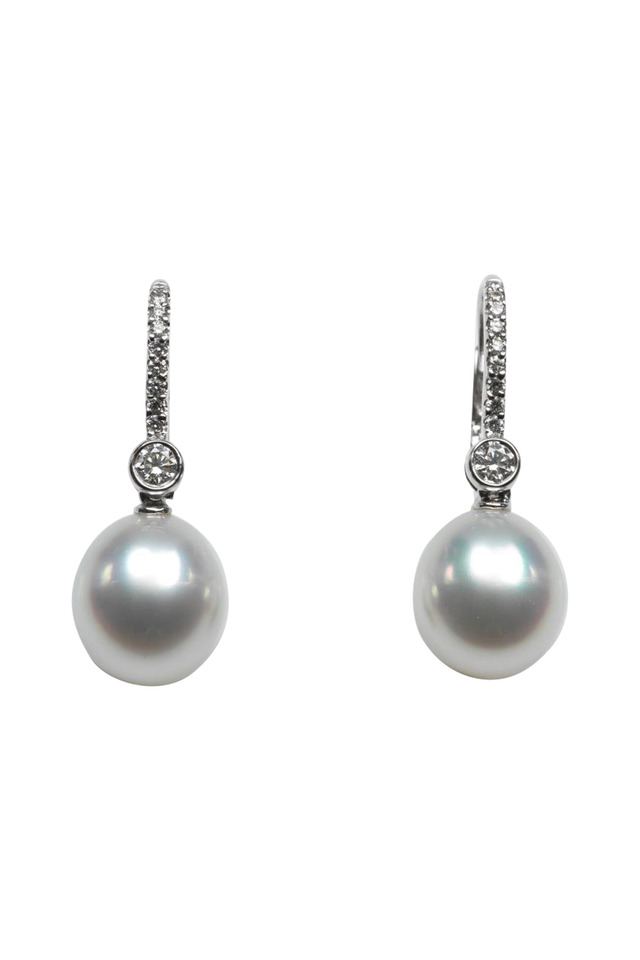 18K White Gold South Sea Pearl & Diamond Earrings