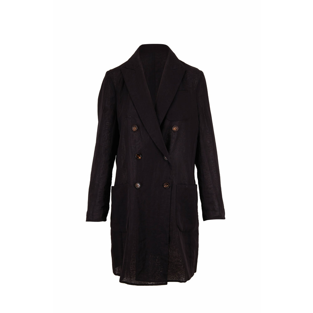 Brunello Cucinelli - Black Cotton Voile Double-Breasted Long Coat ...