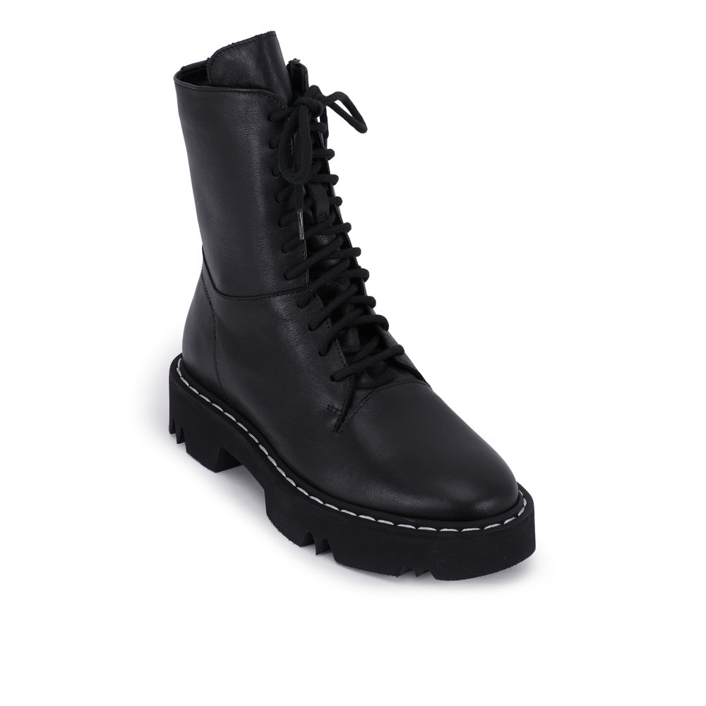 Aquatalia - Hana Black Leather Lace Up Combat Boot | Mitchell Stores