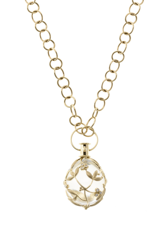 Yellow Gold Vine Crystal Egg Diamond Charm Pendant