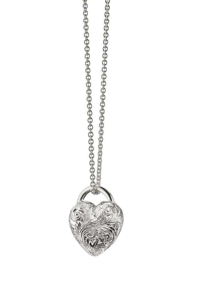 Sterling Silver Engraved Heart Charm Necklace