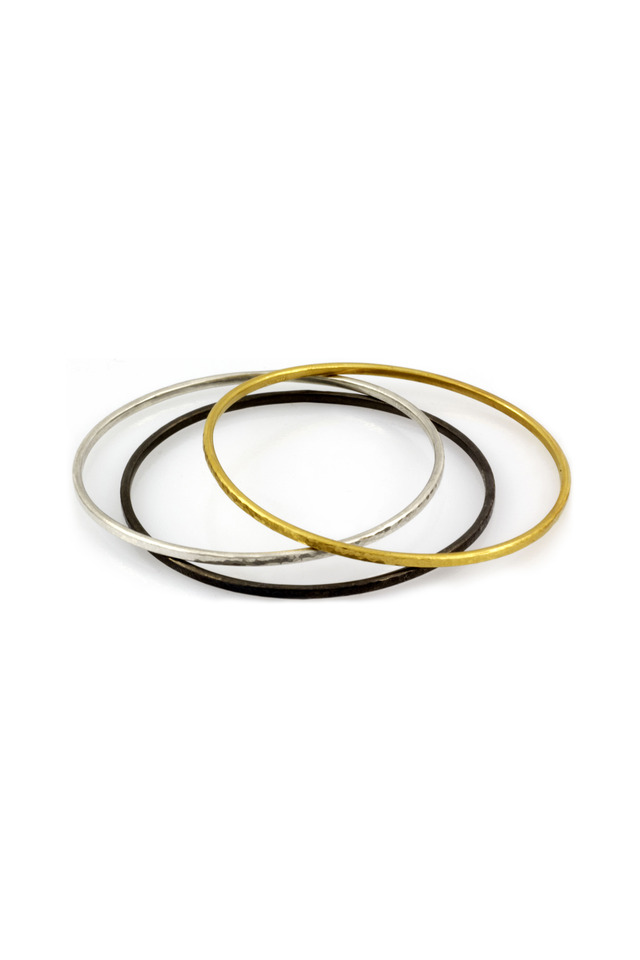 Gold, Dark Silver, White Silver Bangle Set