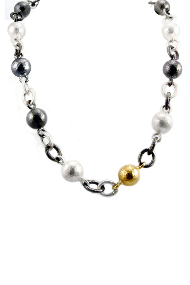 Gold & Silver Ball Hollow Link Chain Necklace