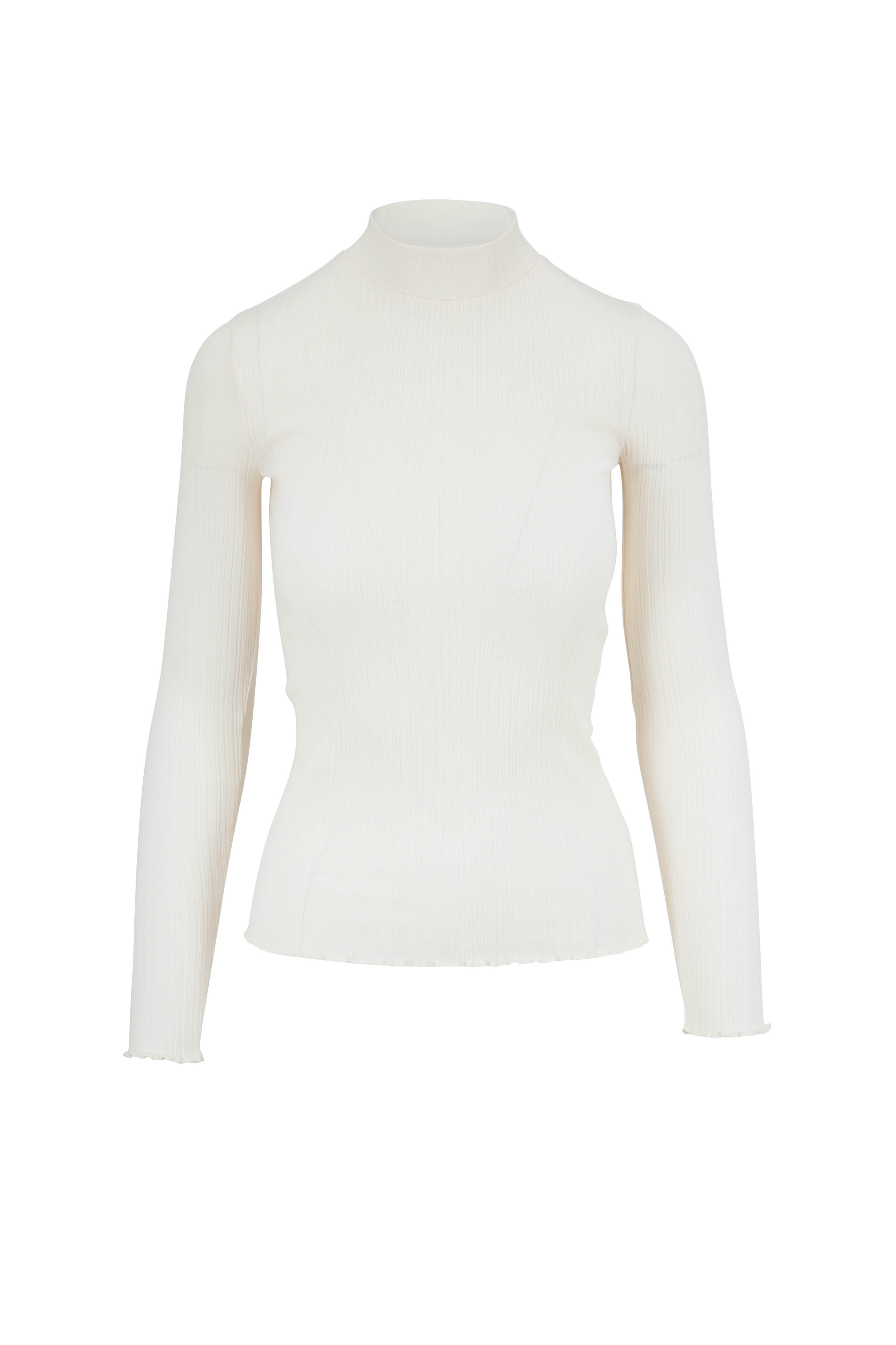 white ribbed mock neck top