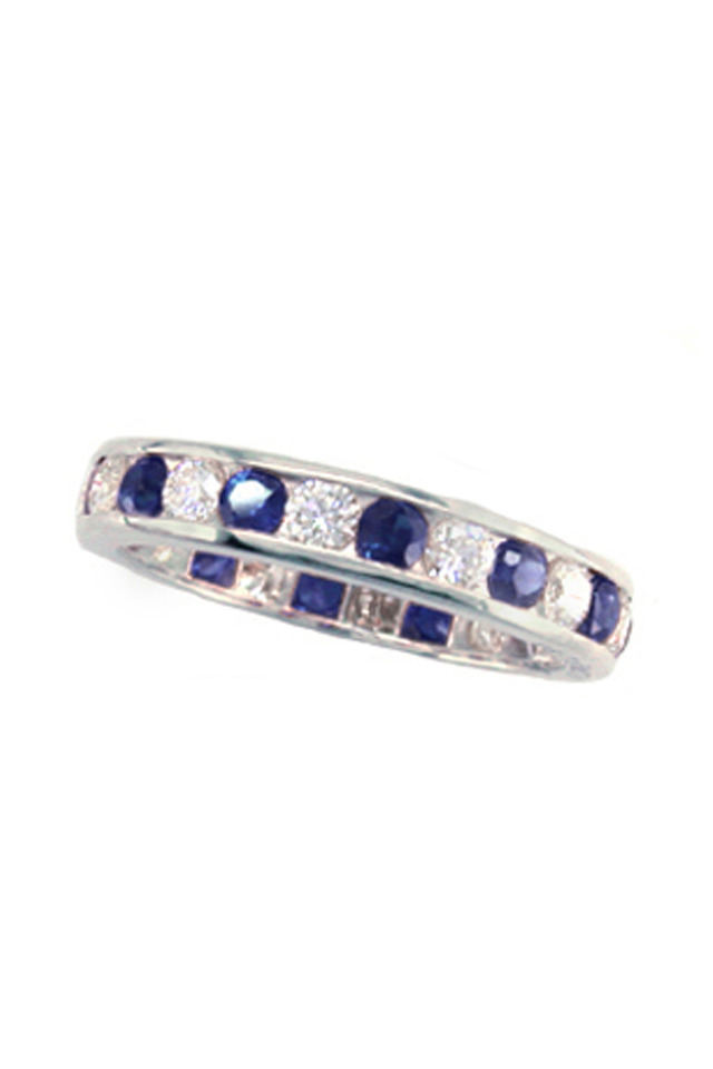 Blue Sapphire Diamond Platinum Guard Ring