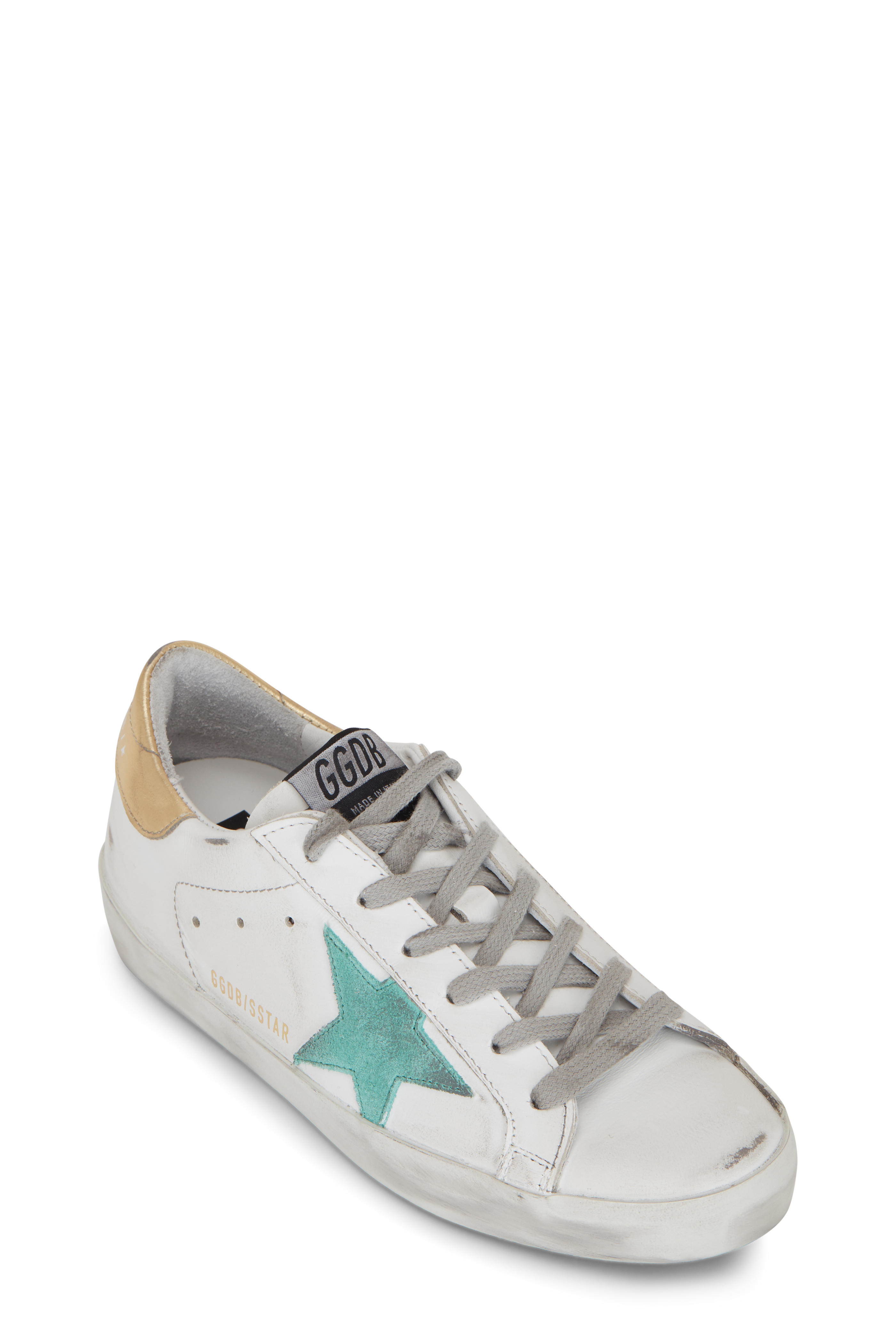 Golden Goose Superstar White Mint Star Gold Heel Sneaker Mitchell Stores