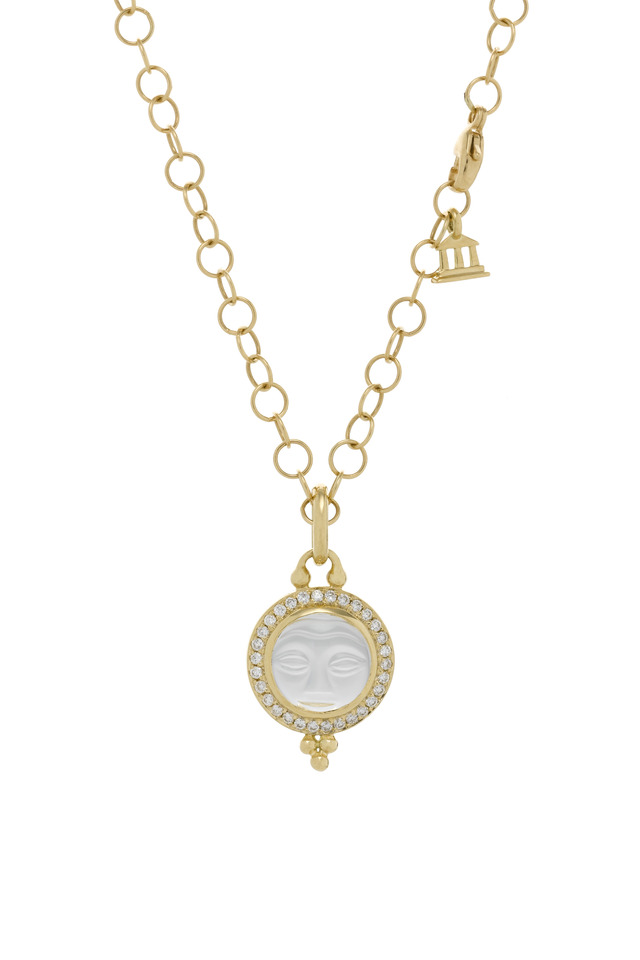 Crystal Moonface Diamond Gold Pendant