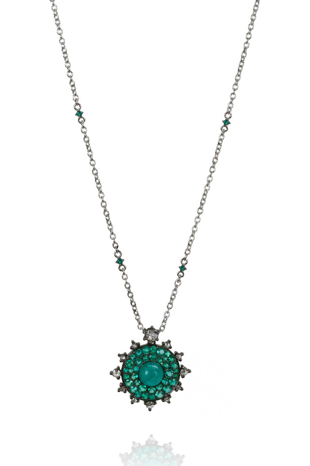 18K White Gold Emerald & Diamond Necklace