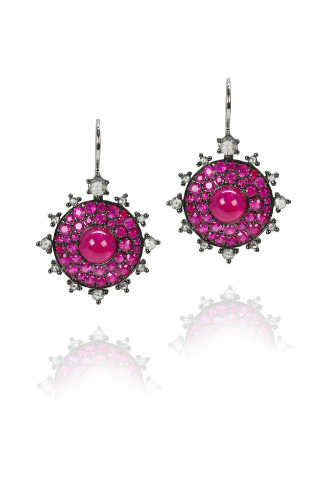 White Gold Ruby Bullseye Earrings