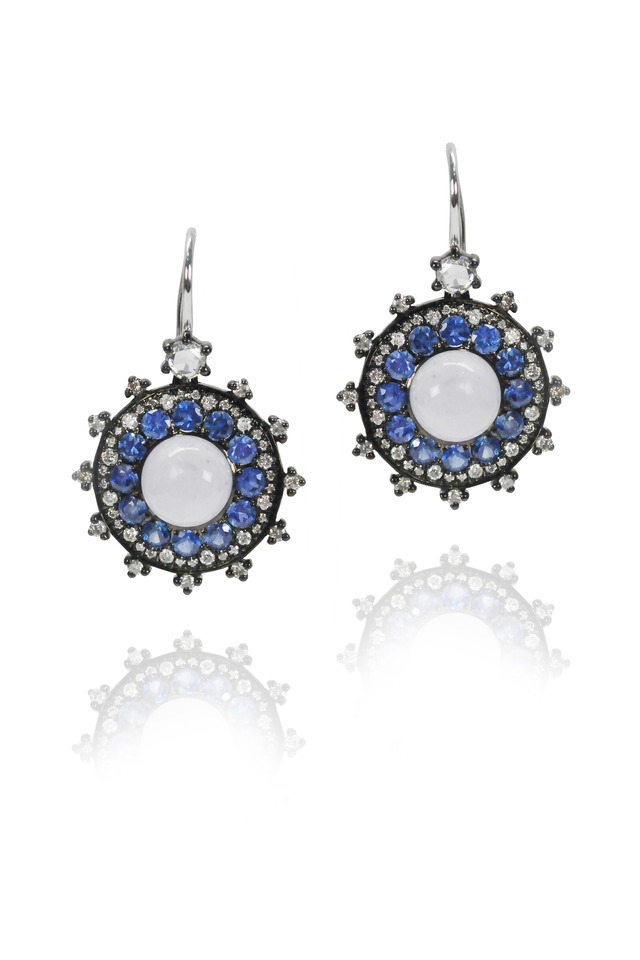 Blue Sapphire Small Bullseye Earrings