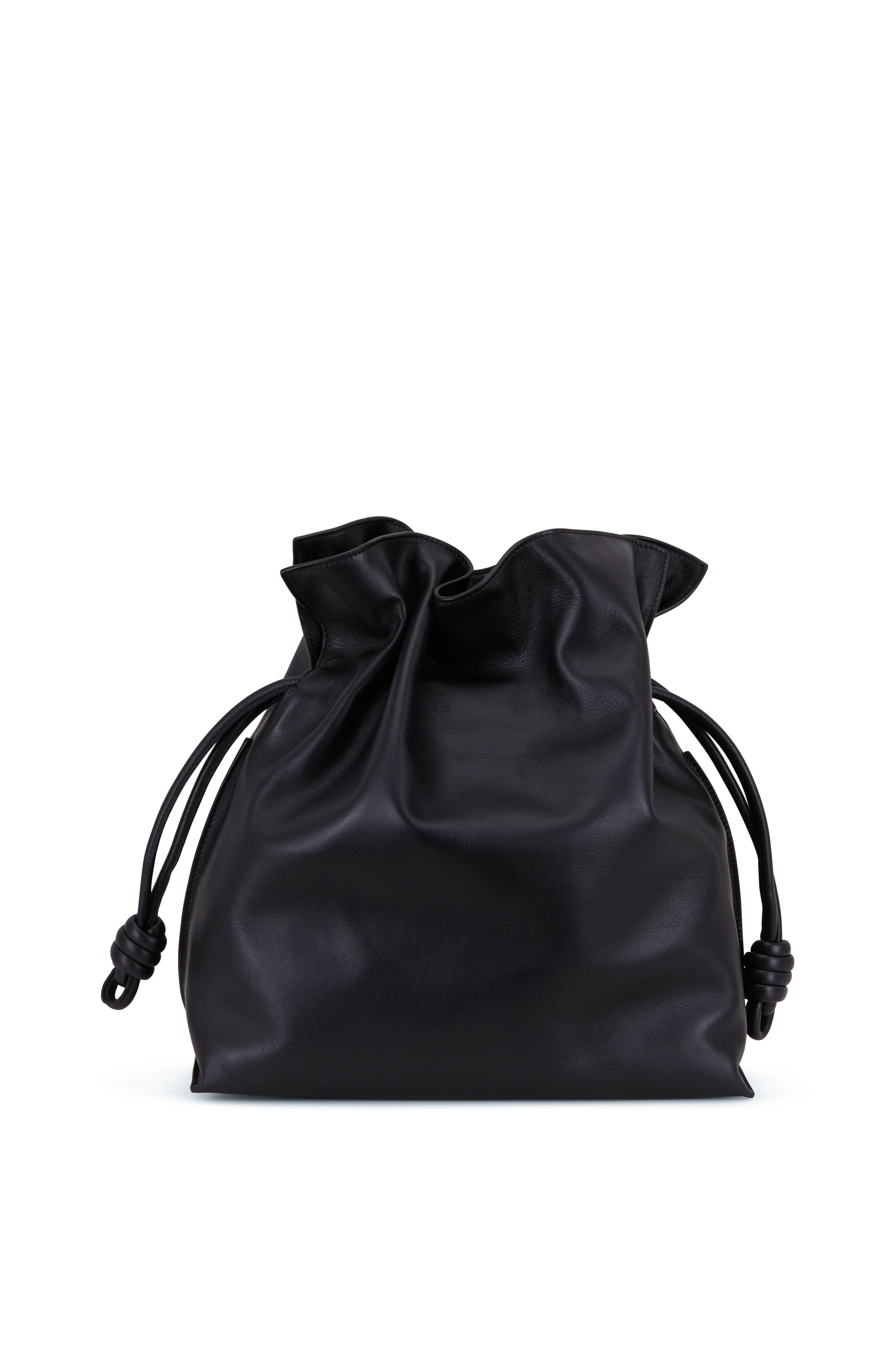 Flamenco Black Leather Large Knot Bag 