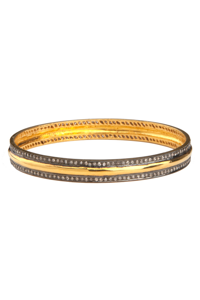 Yellow Gold & Silver White Diamond Bangle Bracelet