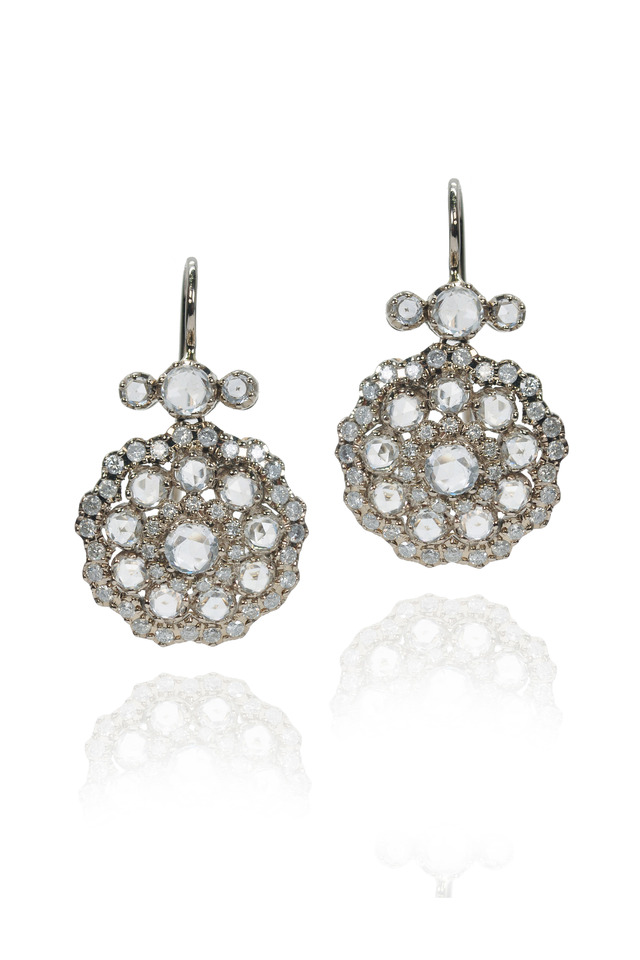 Petite Bow Pink Gold Diamond Floral Earrings