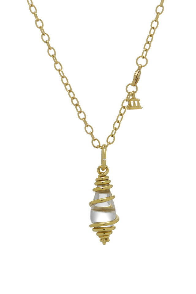 Yellow Gold Crystal Shell Amulet