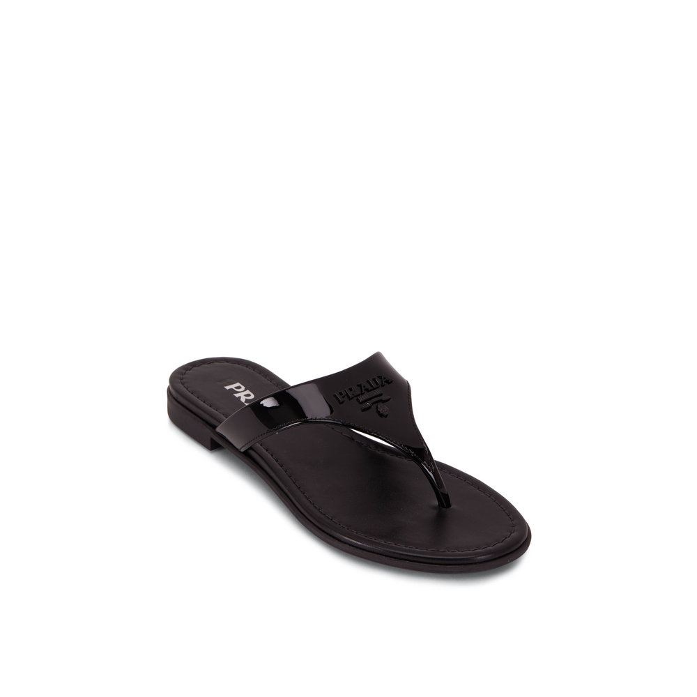 prada patent logo thong sandals