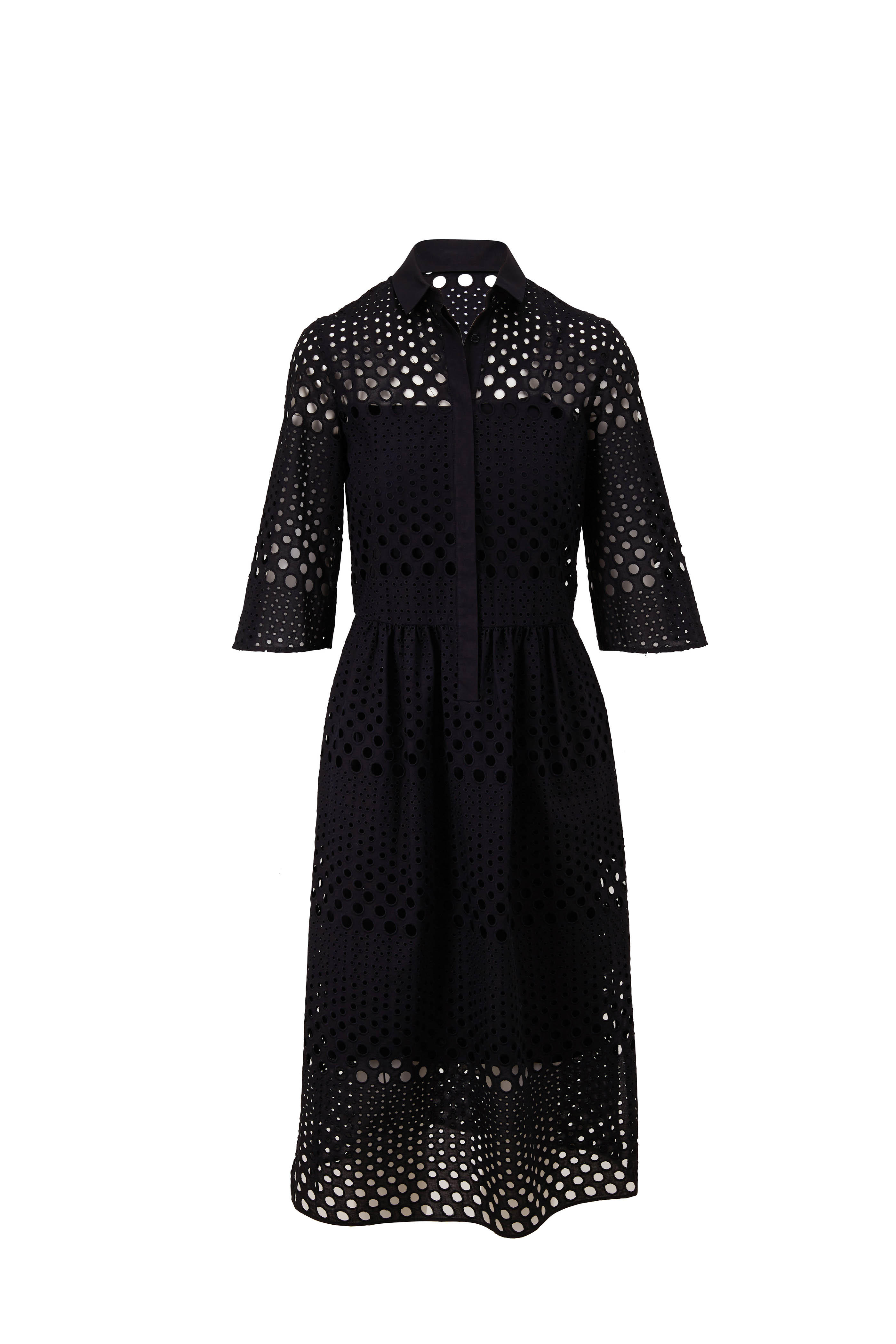 black cotton eyelet dress