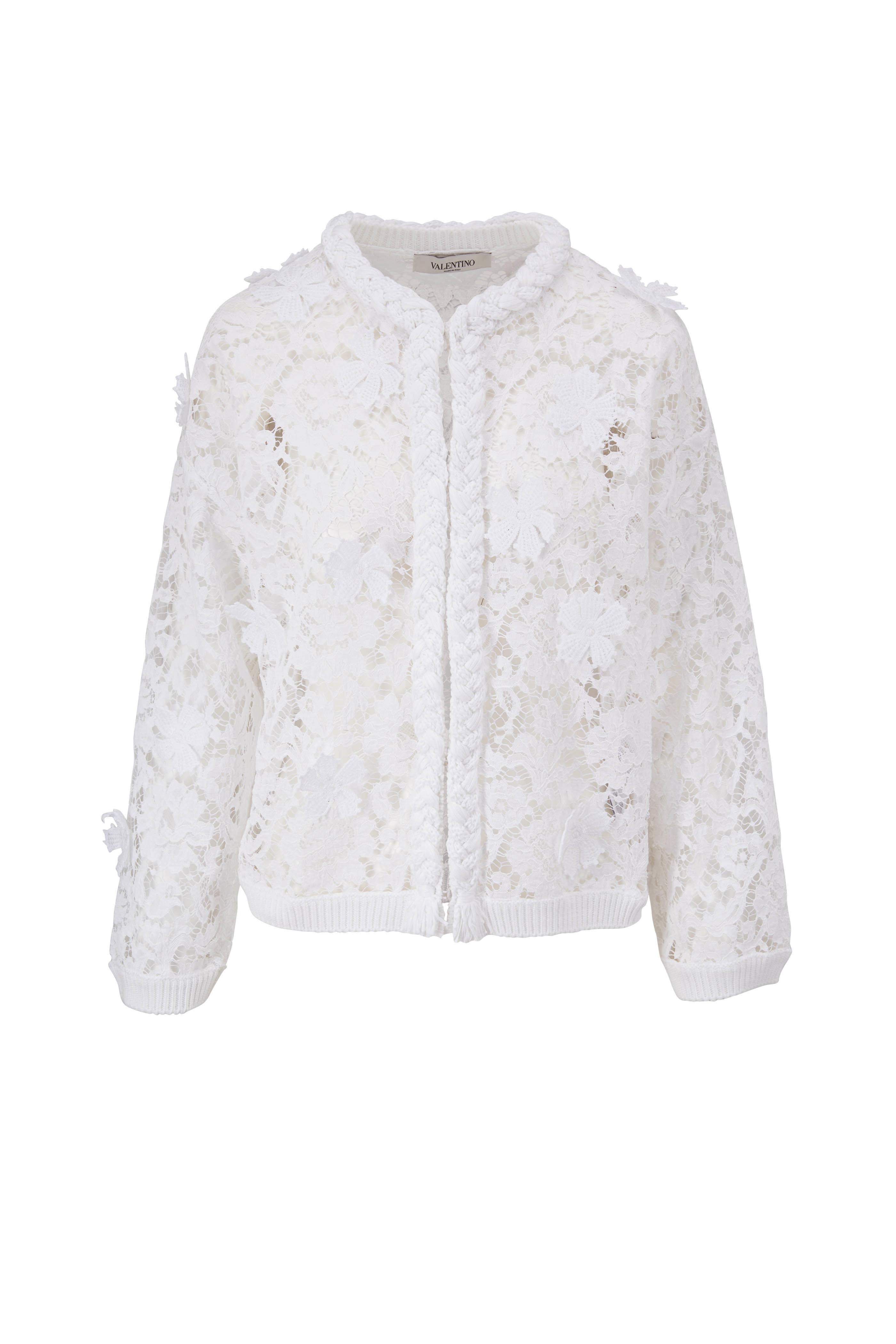 Valentino - White Floral Lace Bomber Jacket | Mitchell Stores
