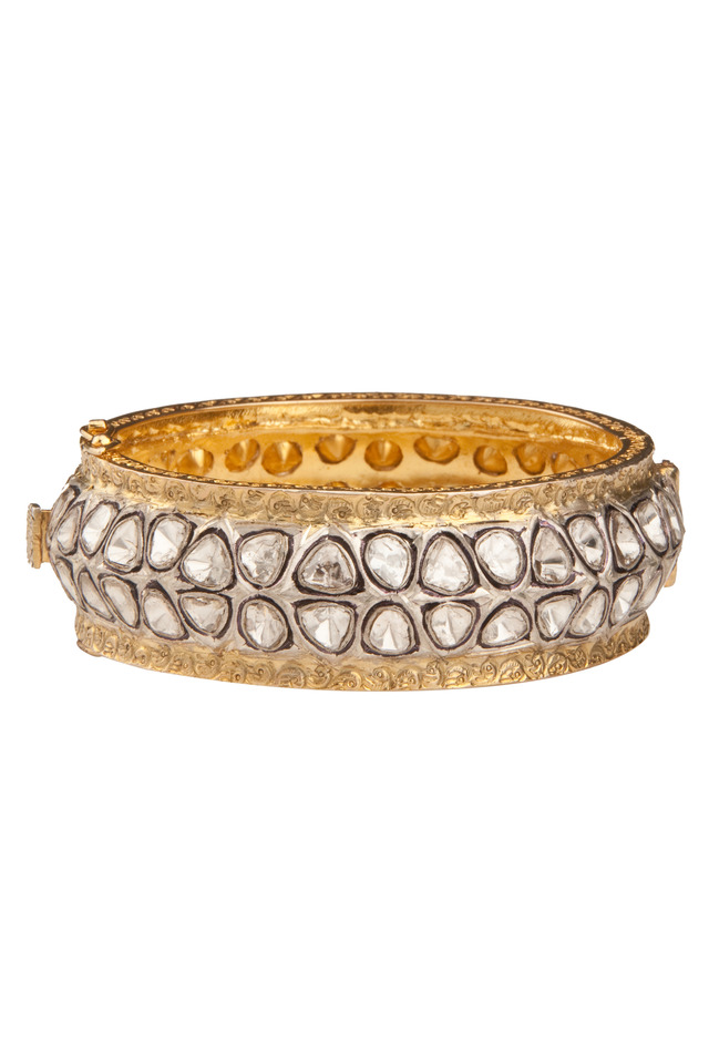 Rose-Cut Diamond Gold Wide Bangle