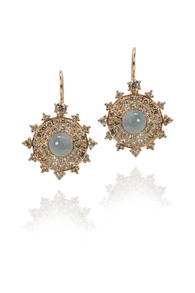 Rose Gold Diamond Grey Moonstone Bullseye Earrings