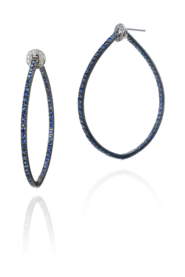 Yellow Gold Blue Sapphire Hoop Earrings