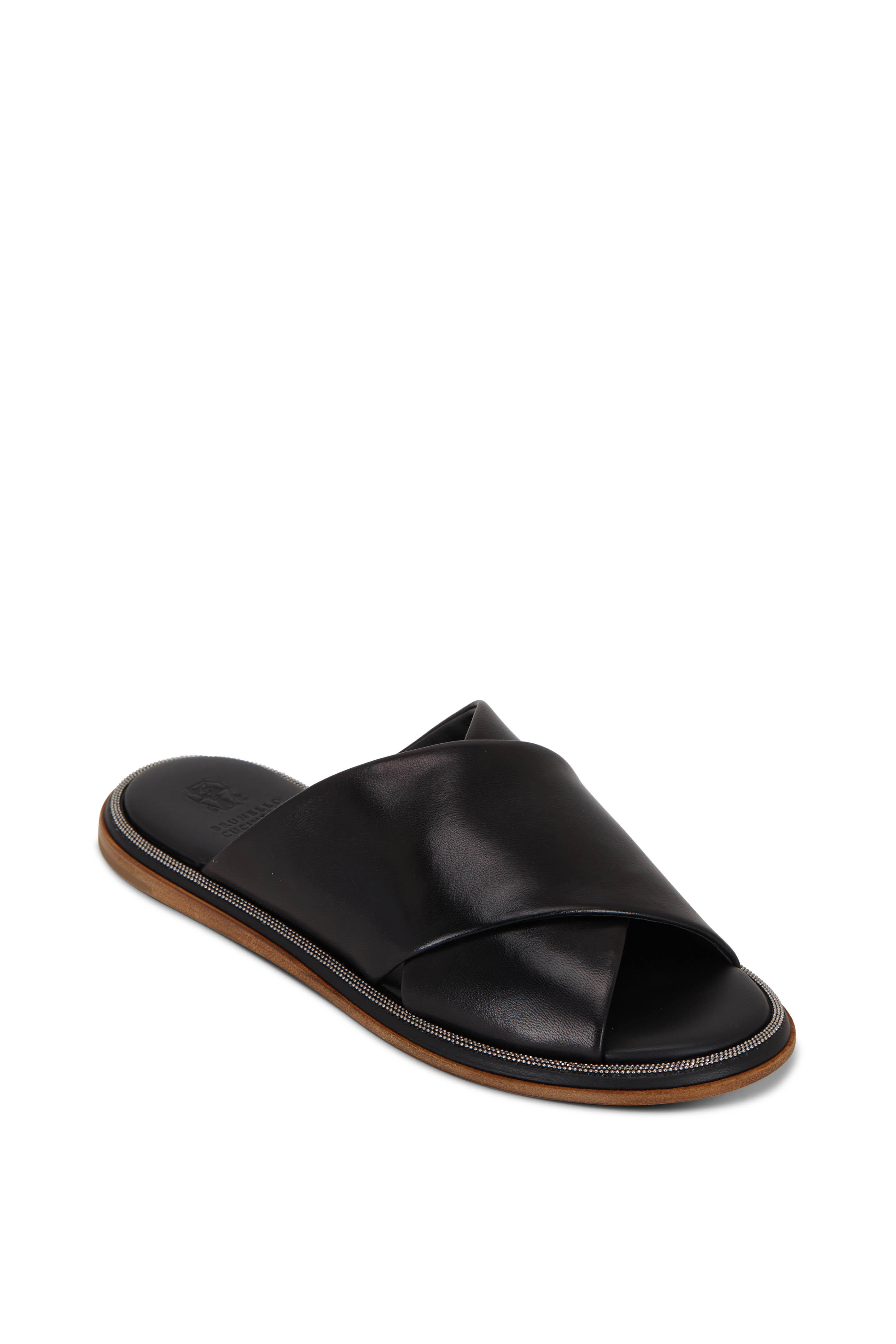 leather criss cross slides