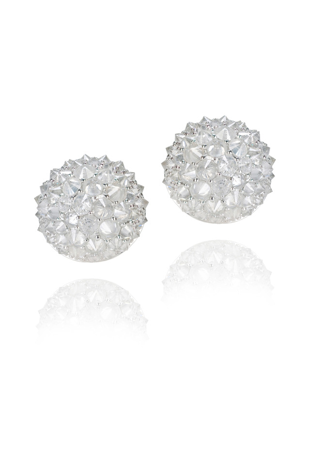 White Gold Half Ball Stud Earrings