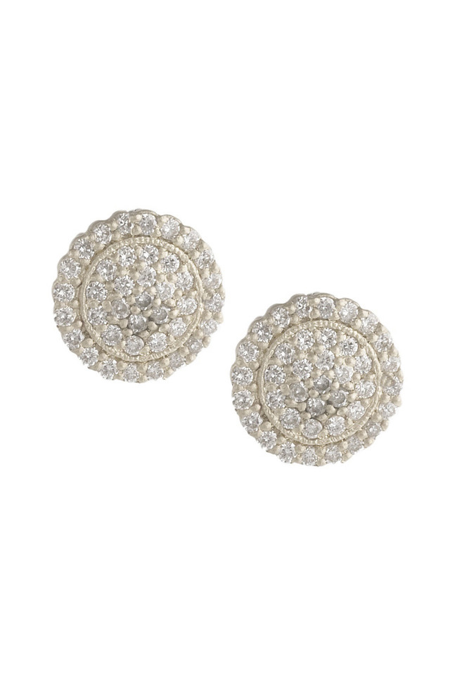 White Gold Scallop Pave Diamond Stud Earrings