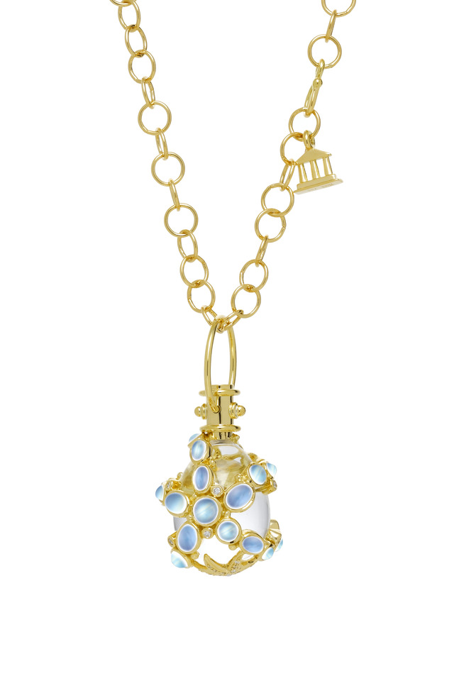 Yellow Gold Blue Moonstone Diamond Seastar Pendant