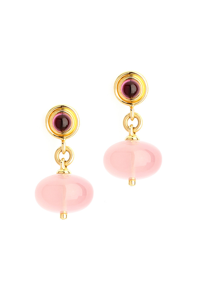 Ruby Rose Quartz Dangle Gold Earrings