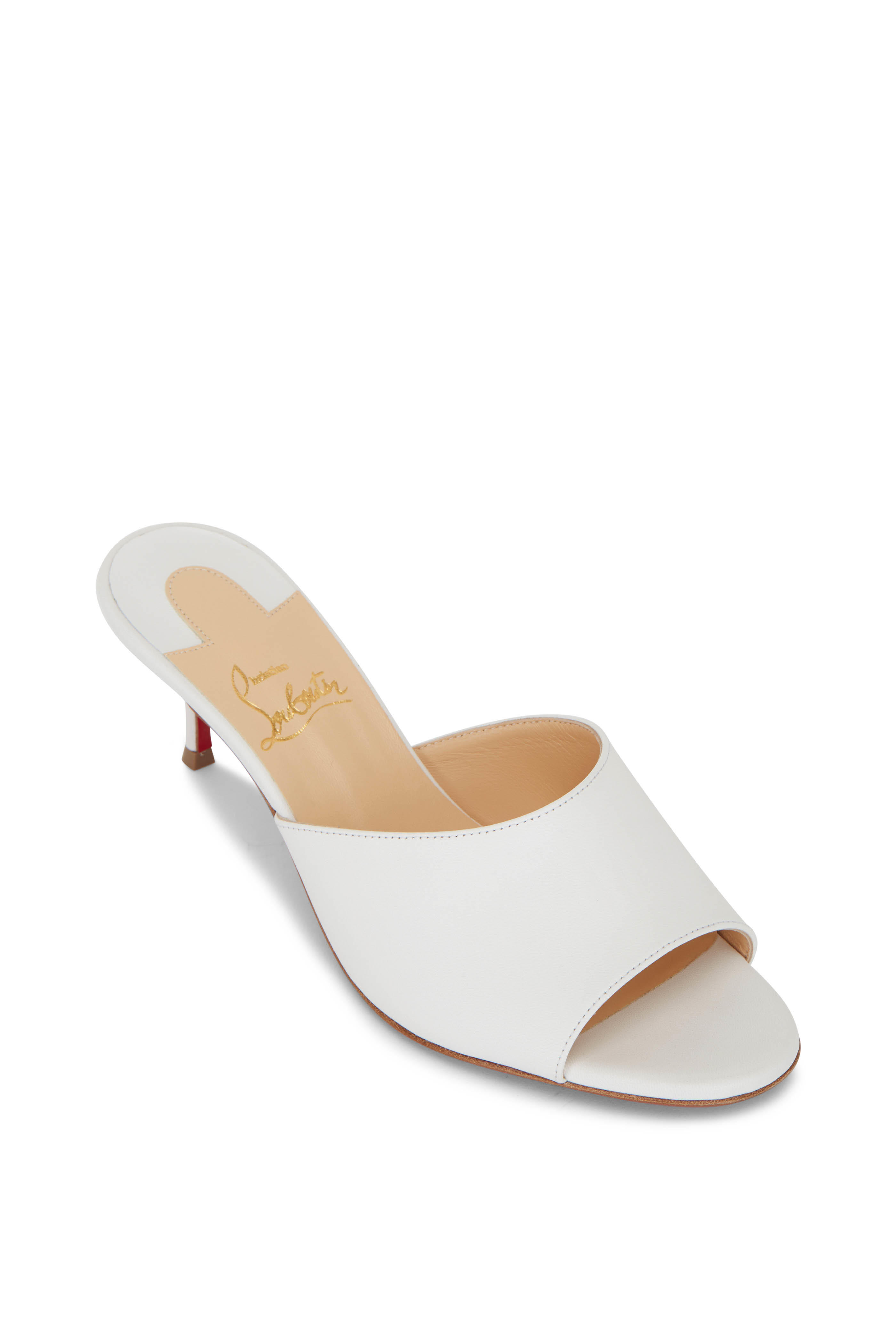white kitten heel mule