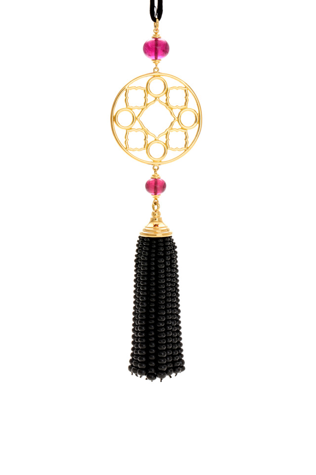 Rubelite & Black Spinel Mogul Tassel Pendant