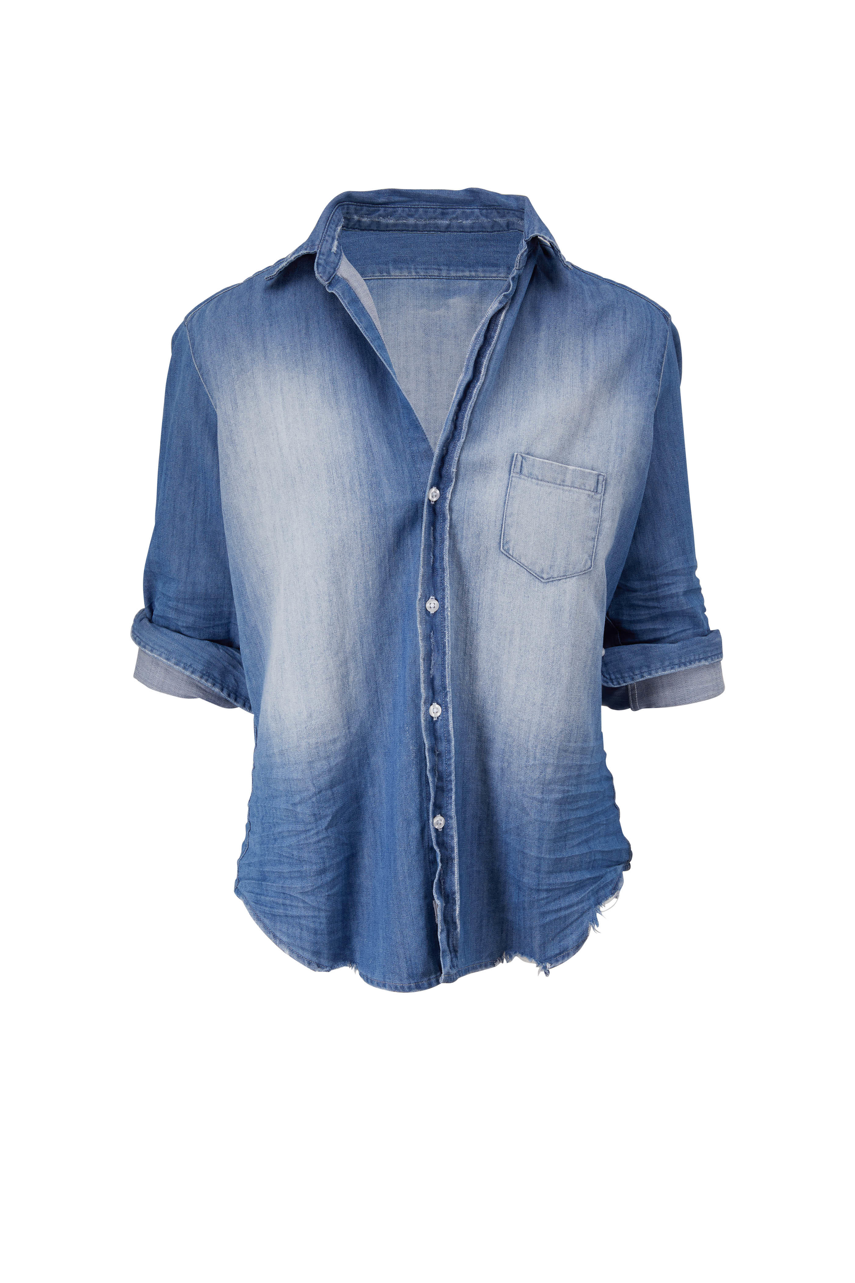 Frank Eileen Eileen Denim Blue Distressed Button Down