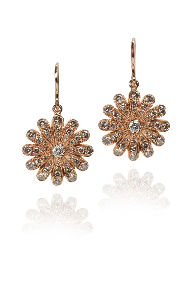 Champagne Diamond Rose Gold Daisy Earrings