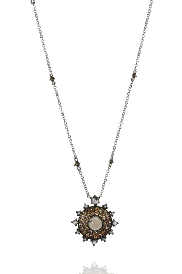 Gold Quartz Diamond Bullseye Pendant Necklace