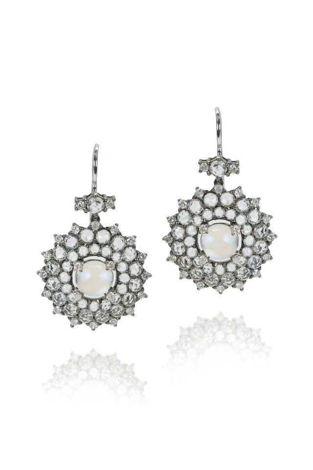 White Sapphire Moonstone Sunburst Earrings