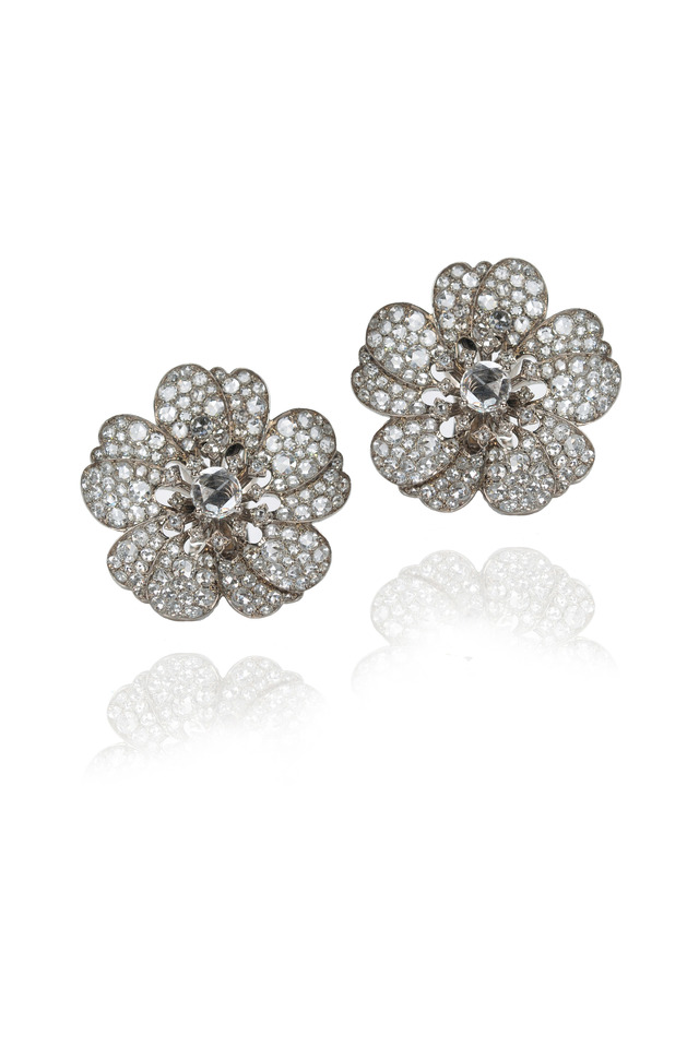 White Gold Round-Cut Diamond Flower Earrings