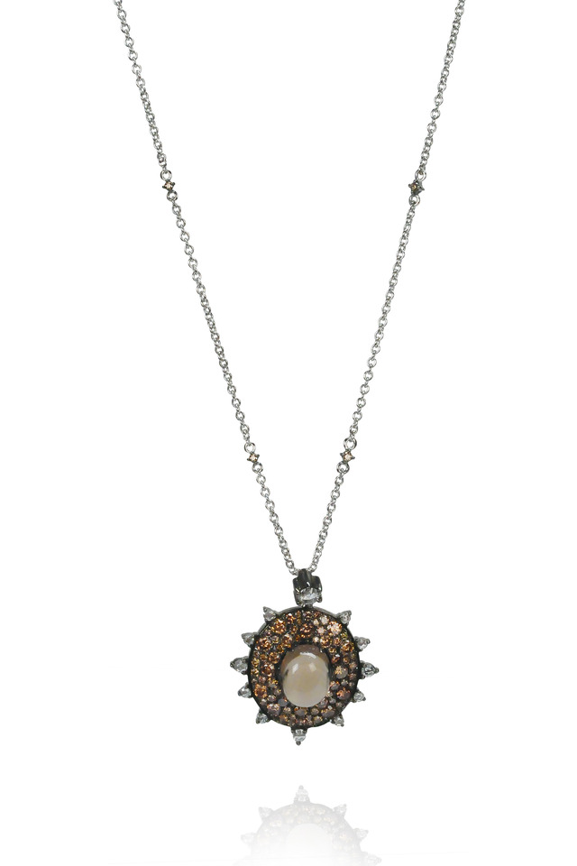 Bullseye Smokey Quartz Diamond Pendant Necklace
