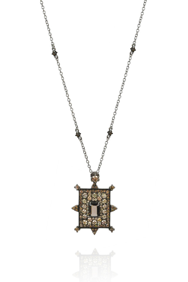 18K White Gold Smokey Quartz & Diamond Necklace