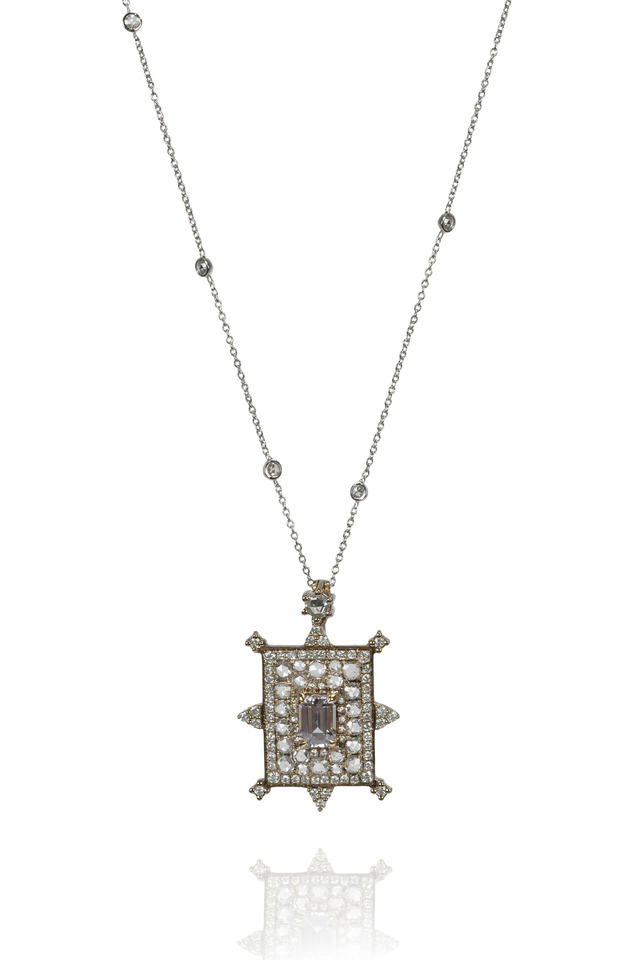 Rectangular White Sapphire Bullseye Necklace