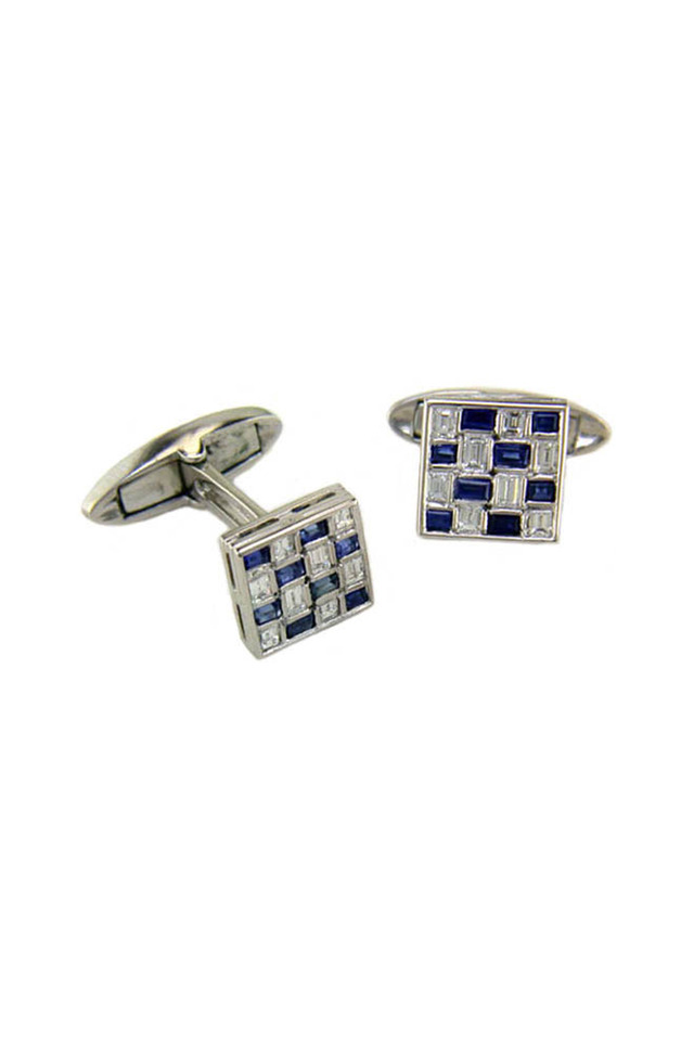 Sapphire & Diamond Checkerboard Cuff Links