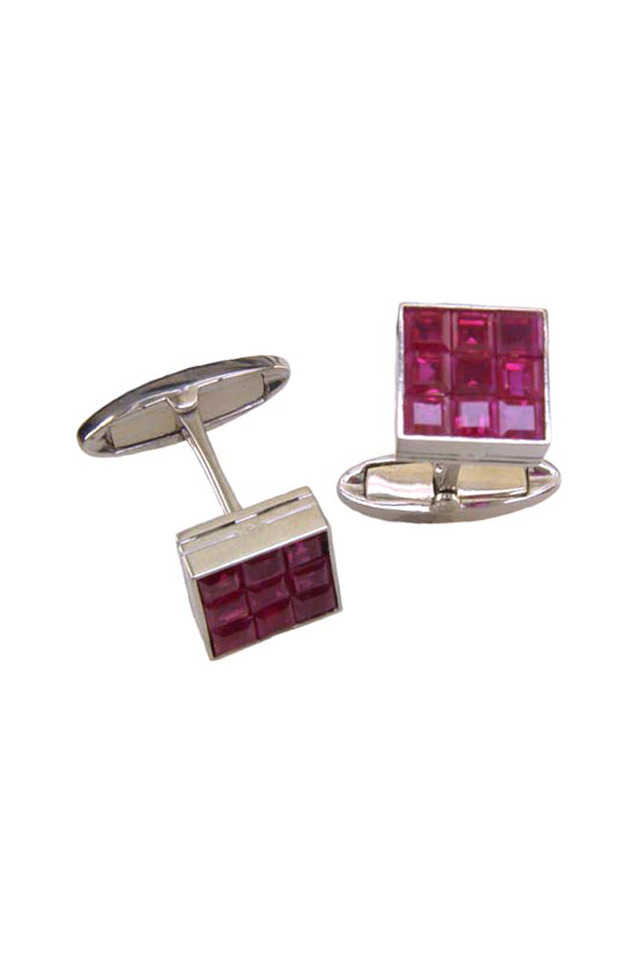 Platinum Square-Cut Ruby Cuff Links
