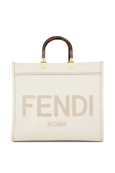 Fendi - Sunshine White Leather Logo Medium Tote | Mitchell Stores