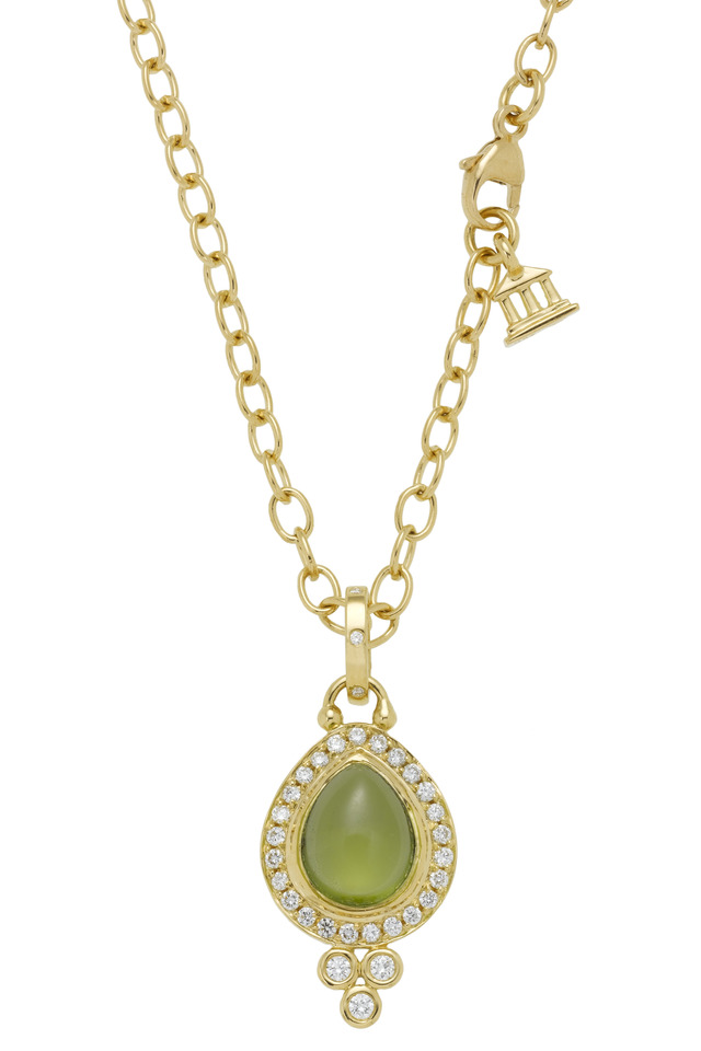 Yellow Gold Peridot Diamond Drop Pendant
