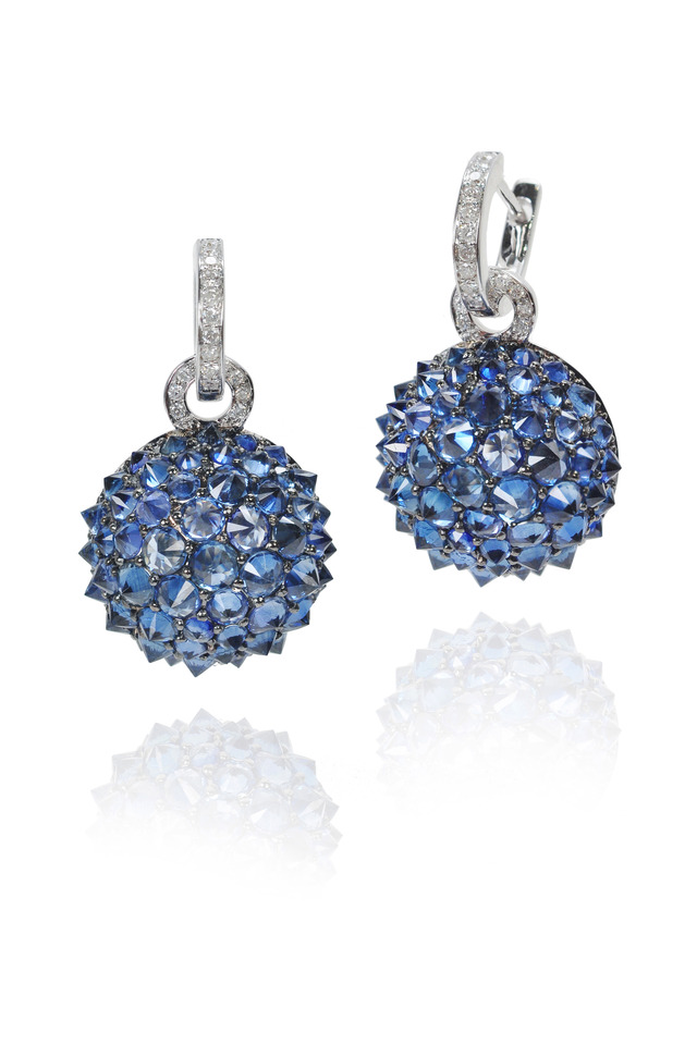 White Gold Sapphire Spike Ball Earrings